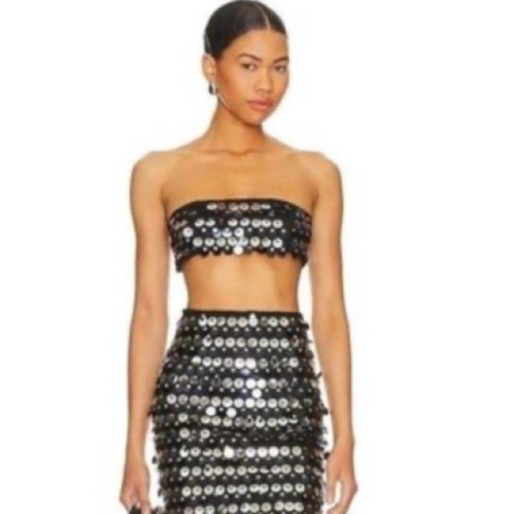 NWT Lovers and Friends sequin embellishments Crop Top Strapless Metallic Top XS